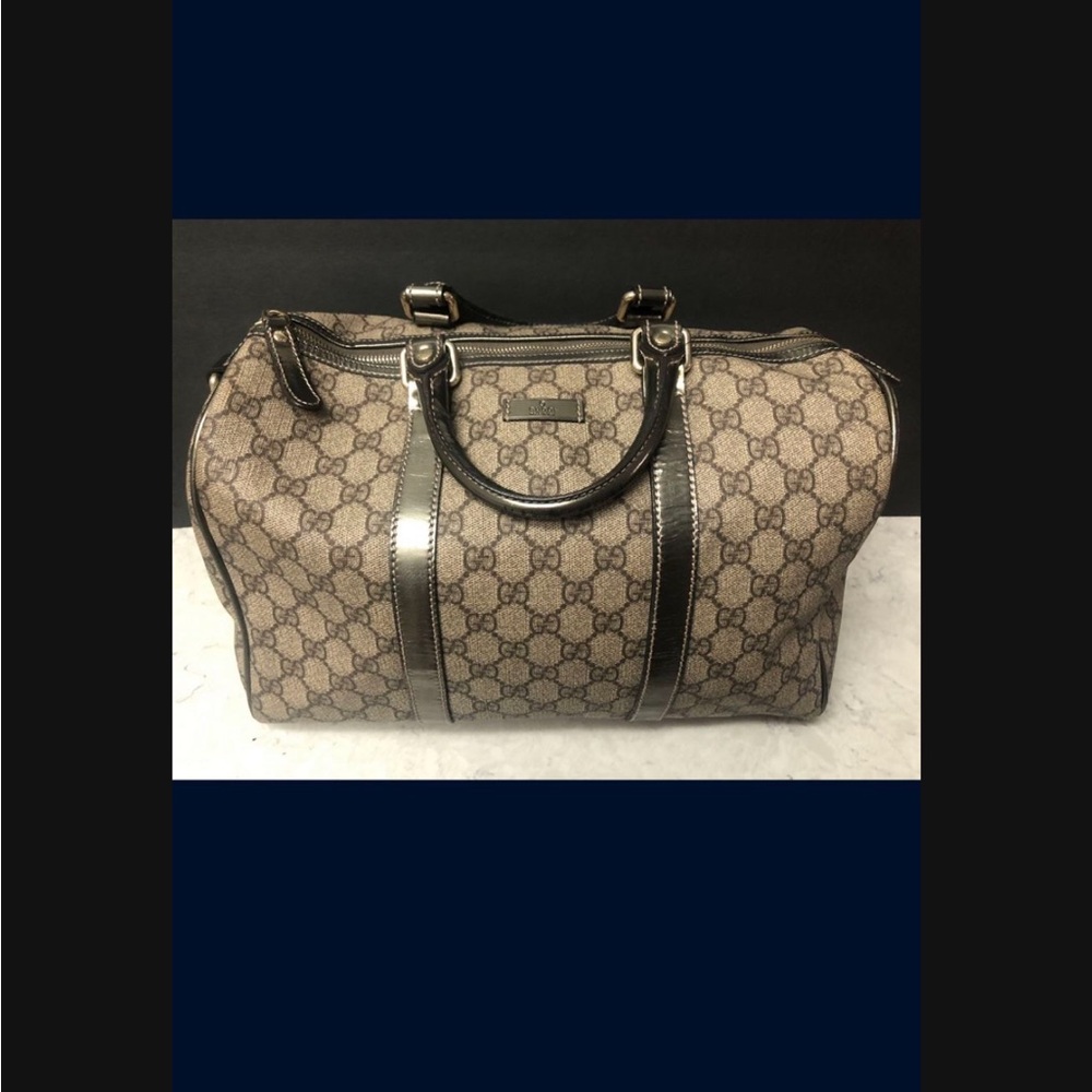 Authentic Gucci Brown and Bronze Supreme GG monogram Boston Bag